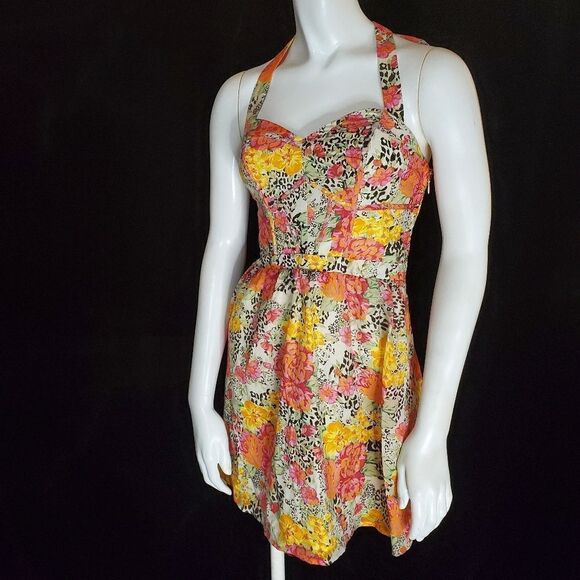Guess Floral & Leopard Halter Dress (2) - Picture 1 of 5